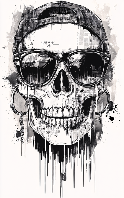 Skull With Baseball Cap And Sunglasses