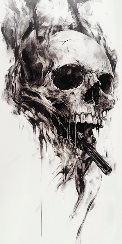 Skull with Gun and Smoke Effect