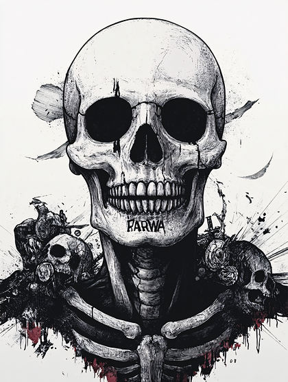 Skull With Ribcage And Small Skulls