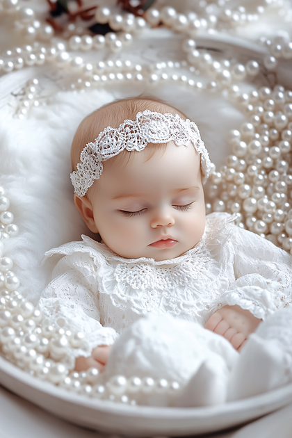 Sleeping Baby Girl In Lace Dress