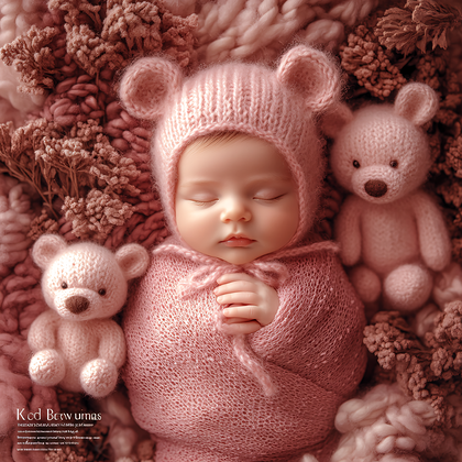 Sleeping Baby Girl With Teddy Bears
