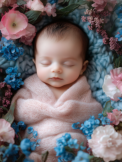 Sleeping Baby In Floral Wreath