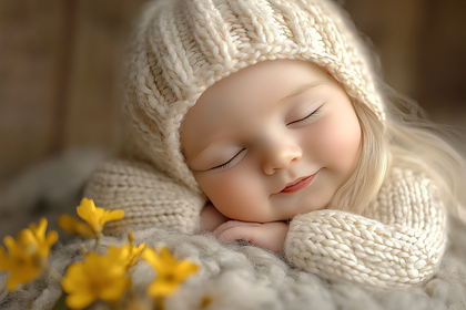 Sleeping Baby In Knitted Outfit