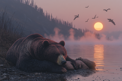 Sleeping Bear At Misty Sunrise