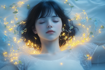 Sleeping Beauty Surrounded by Lights