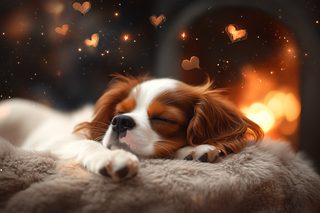 Sleeping Cavalier King Charles Spaniel with Hearts