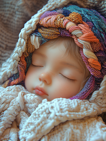 Sleeping Child In Knitted Wrap