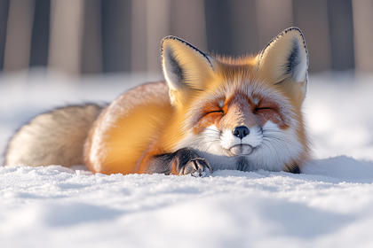 Sleeping Fox In Snow