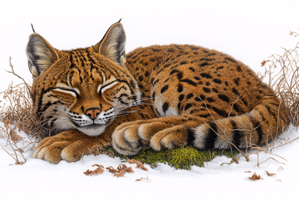 Sleeping Lynx in Winter