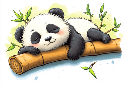 Sleeping Panda On Bamboo