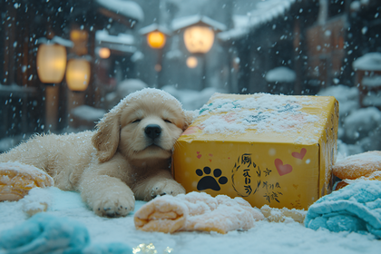 Sleeping Puppy in Snow