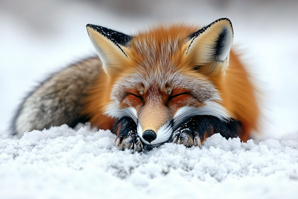 Sleeping Red Fox in Snow