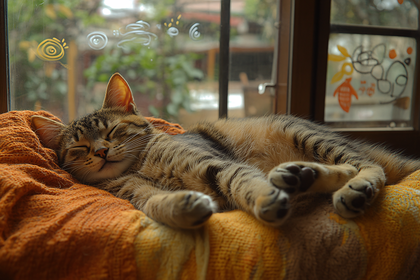 Sleeping Tabby Cat by the Window