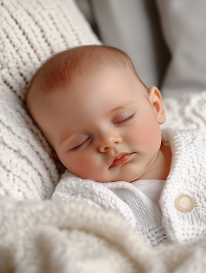 Sleepy Baby In Knitted Blanket