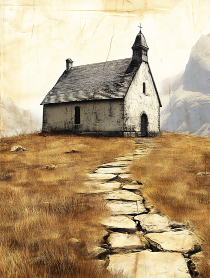Small Stone Church On A Hill Path