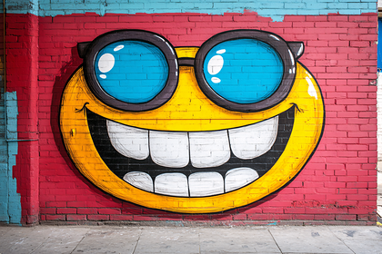Smiley Face Graffiti On Brick Wall