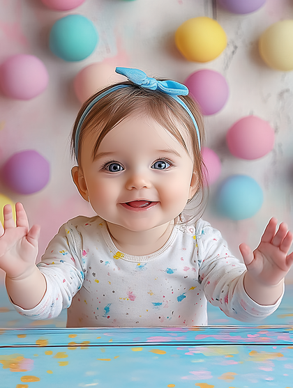 Smiling Baby Girl With Light Blue Bow