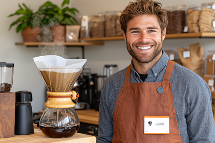 Smiling Barista Making Pour Over Coffee