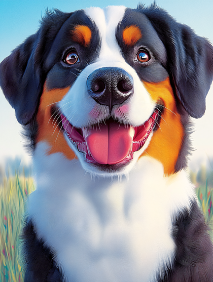Smiling Bernese Mountain Dog Portrait