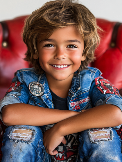 Smiling Boy In Denim Jacket
