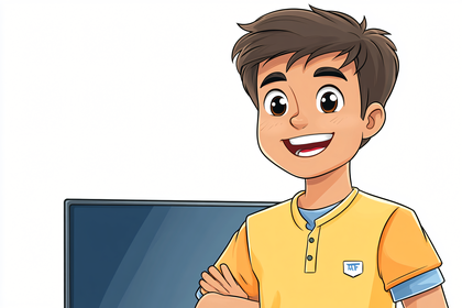 Smiling Boy Next to Screen