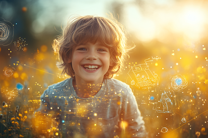 Smiling Boy With Digital Imagination