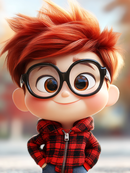 Smiling Boy With Red Hair And Glasses
