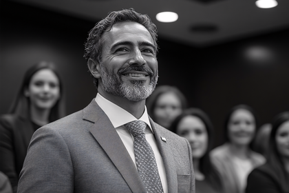Smiling Businessman Addressing Audience