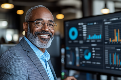 Smiling Businessman Analyzing Data