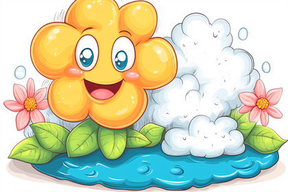 Smiling Cartoon Flower By The Pond