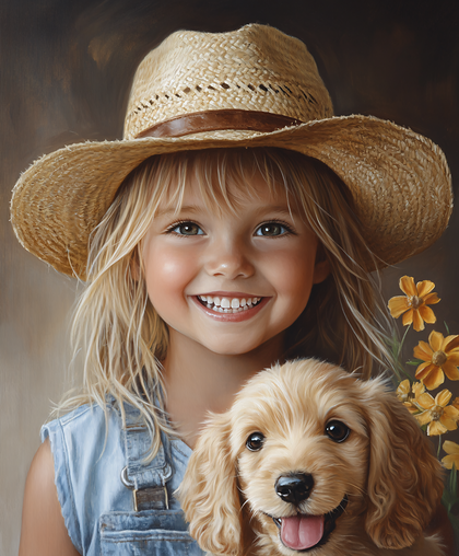 Smiling Child with Golden Puppy