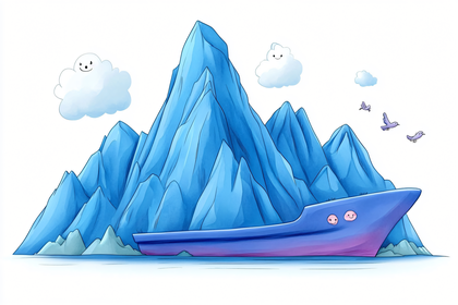 Smiling Cloud And Boat Mountain Scene Cartoon