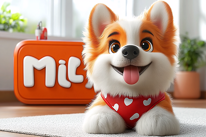 Smiling Corgi with Red Heart Bandana