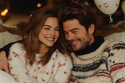 Smiling Couple in Cozy Sweaters