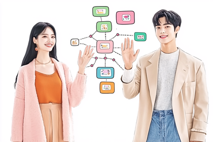 Smiling Couple Presenting Data Flowchart