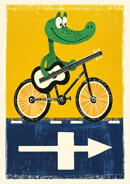 Smiling Crocodile Biking Musician