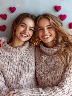 Smiling Friends with Valentine Hearts