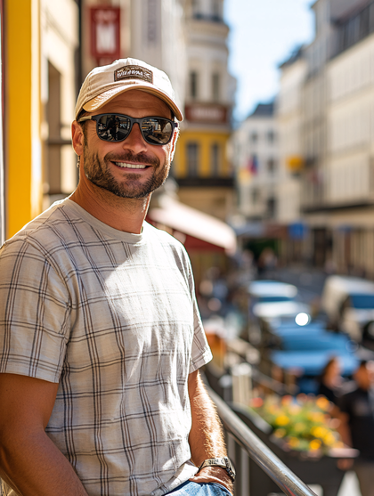 Smiling Man in City Street