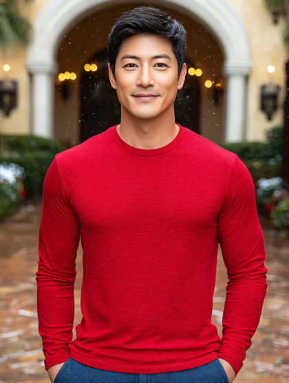 Smiling Man in Red Shirt Outdoor