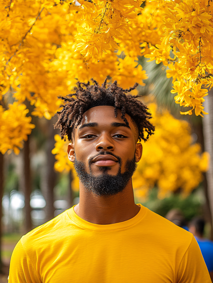 Smiling Man Under Yellow Flowers