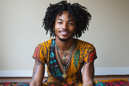 Smiling Man with Afro and Ethnic Clothing