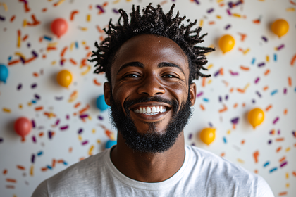 Smiling Man with Balloons
