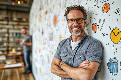 Smiling Man with Creative Wall