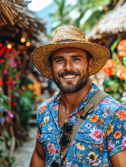 Smiling Man With Straw Hat