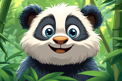 Smiling Panda In Bamboo Forest