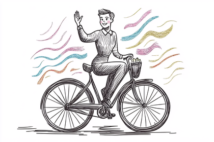 Smiling Person on a Bicycle