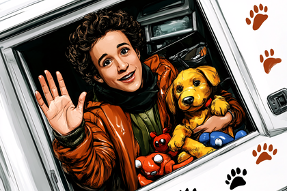 Smiling Person with Puppy and Toys
