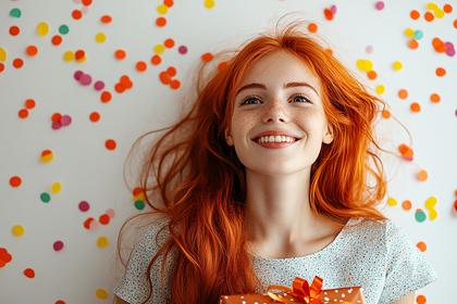 Smiling Redhead with Confetti