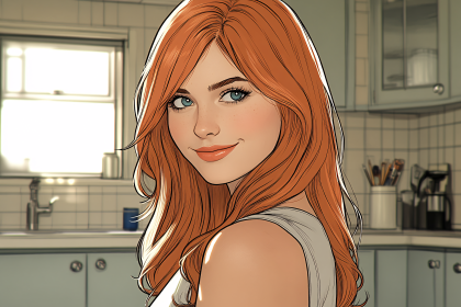 Smiling Redhead Woman in Kitchen