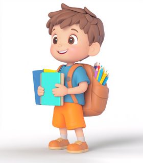Smiling Schoolboy With Backpack And Books